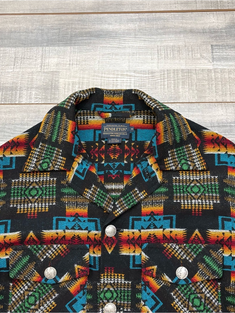 Pendleton Wool Shirt Jacket Chief Joseph Mens M Buffalo Nickel Buttons Aztec - Picture 2 of 16